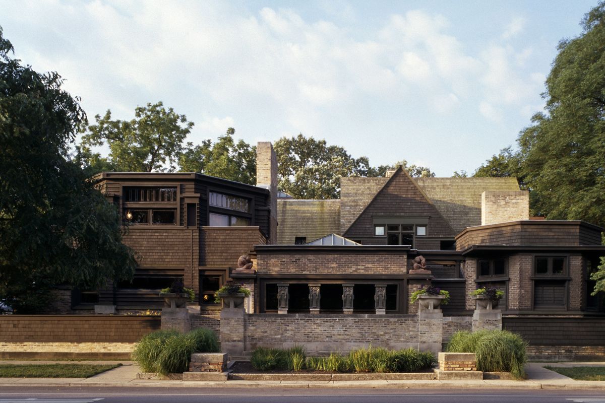 The exterior of the studio side of the Frank Lloyd Wright Home and Studio in Oak Park, Ill., which was built in 1889 as Wright’s family home and went through several renovations through 1898. This is where the famous architect developed Prairie style architecture.