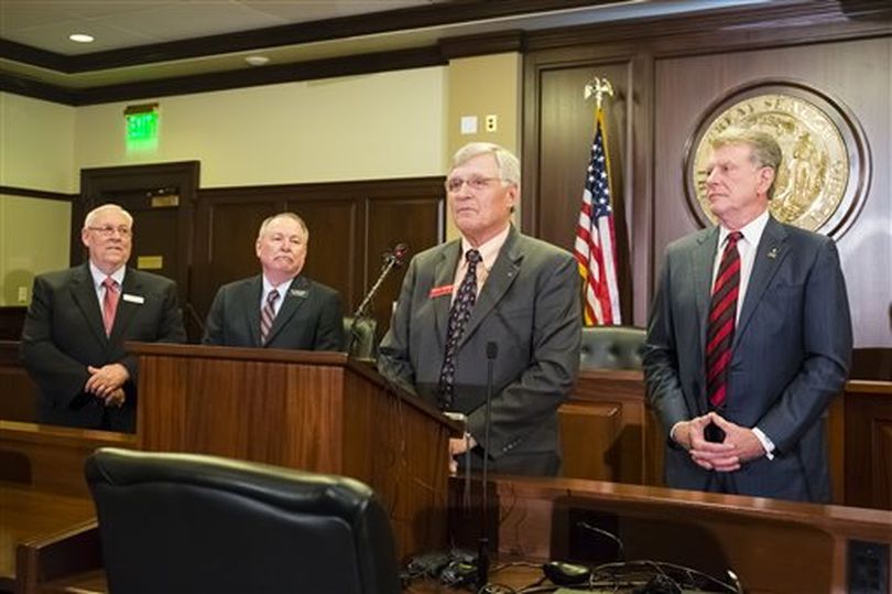 From left, Sen. Lee Heider, Rep. Fred Wood, and state Health & Welfare Director Dick Armstrong join Gov. Butch Otter at the AP Legislative Preview to discuss Otter's proposed Primary Care Access Program (AP / Otto Kitsinger)