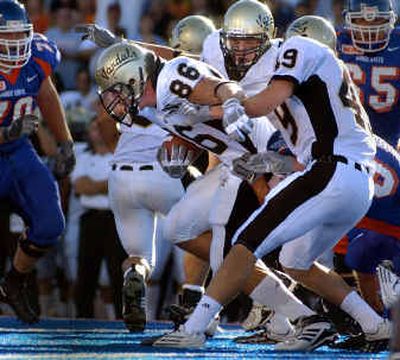 
Showing his Johnny-on-the-spot ability, Brandon Kania came up with a loose ball during Idaho's season-opening loss to  Boise State. 
 (Christopher Anderson/ / The Spokesman-Review)