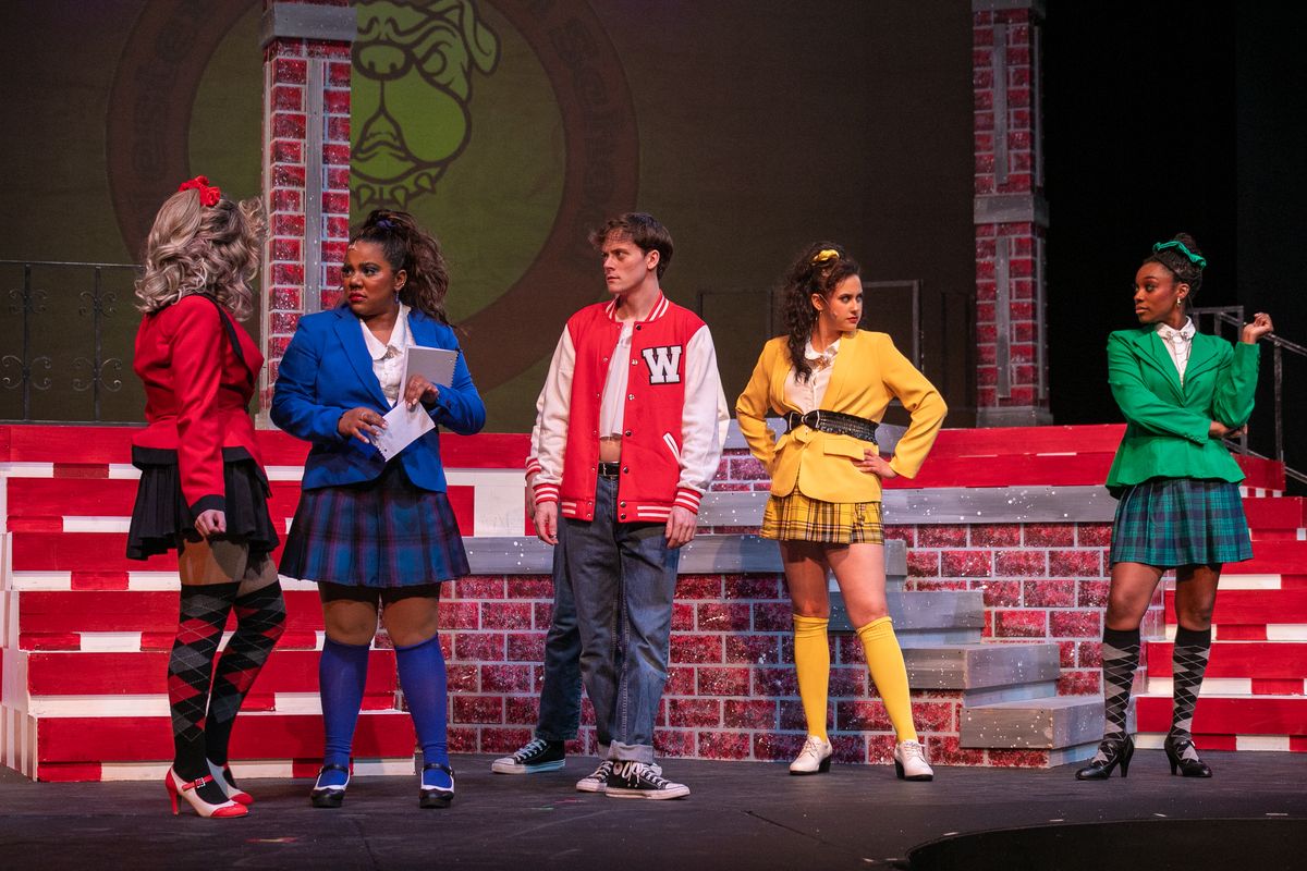 From left to right are Karlin Kahler, Josian Brett, Rhead Shirley, Victoria Scribner and Torey Routson, members of the “Heathers: The Musical” cast at Spokane Civic Theatre.  (Courtesy of Marlee Melinda Andrews)