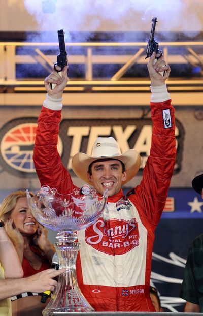 Justin Wilson is fired up after his IndyCar victory in Texas. (Associated Press)