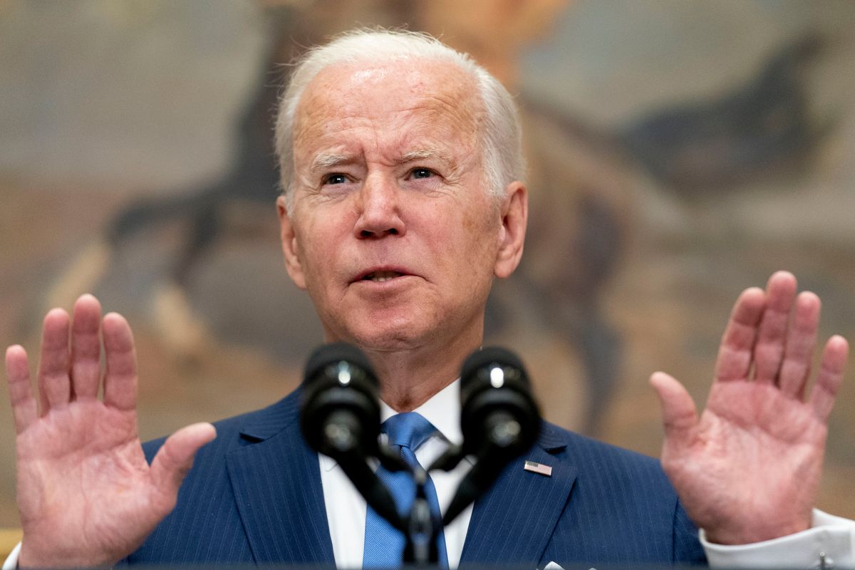 President Joe Biden speaks about the war in Ukraine in the Roosevelt Room at the White House, Thursday, April 28, 2022, in Washington.  (Andrew Harnik)