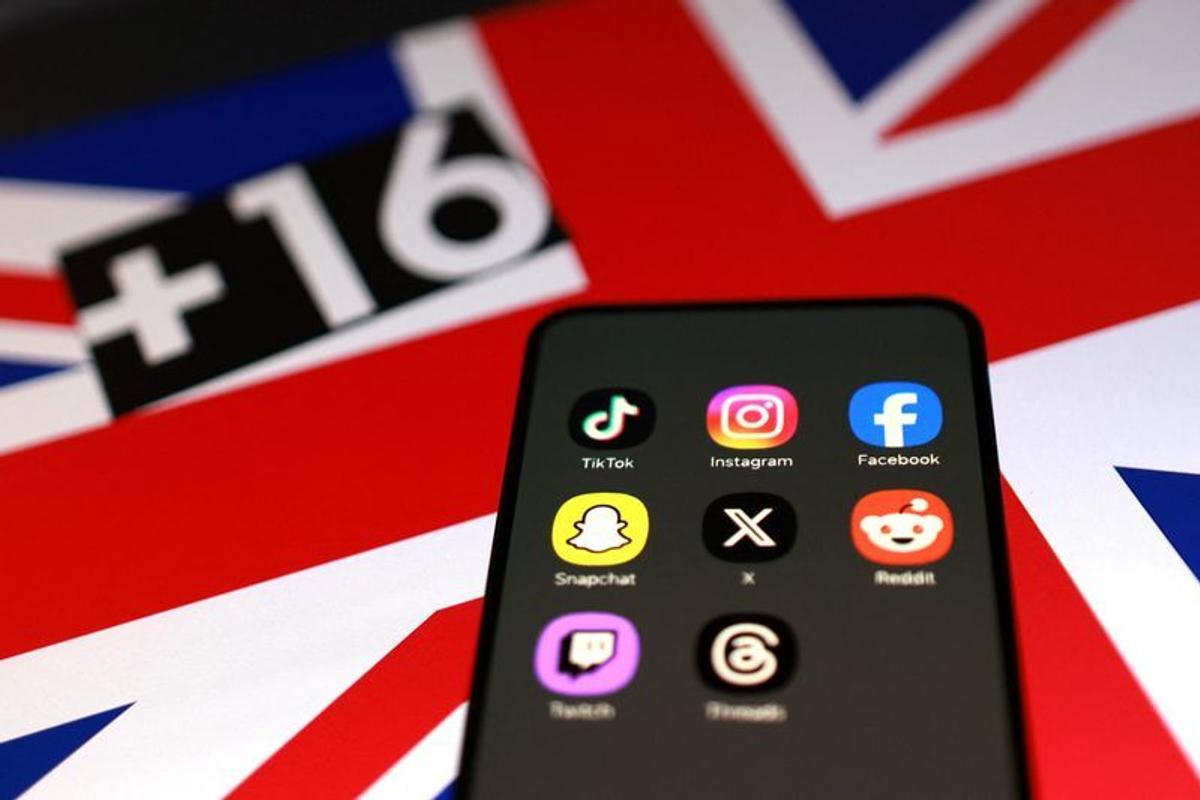 A Union Jack flag, social media app icons and 