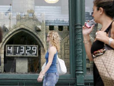 
A countdown clock in the window of a Barnes & Noble bookstore shows the time remaining until the release of 