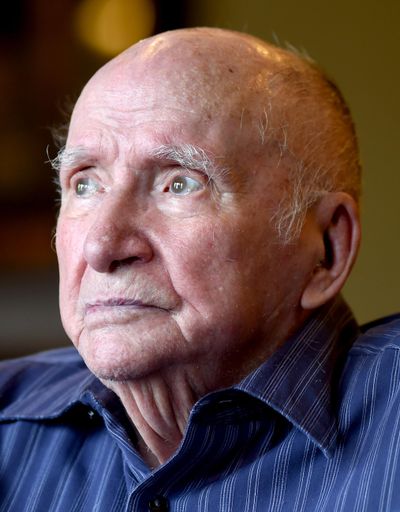 In this 2015 photo, Ben Steele poses for a photo. Steele, a Bataan Death March survivor, artist and educator died in Montana. He was 98. (Hannah Potes / Billings Gazette via AP)