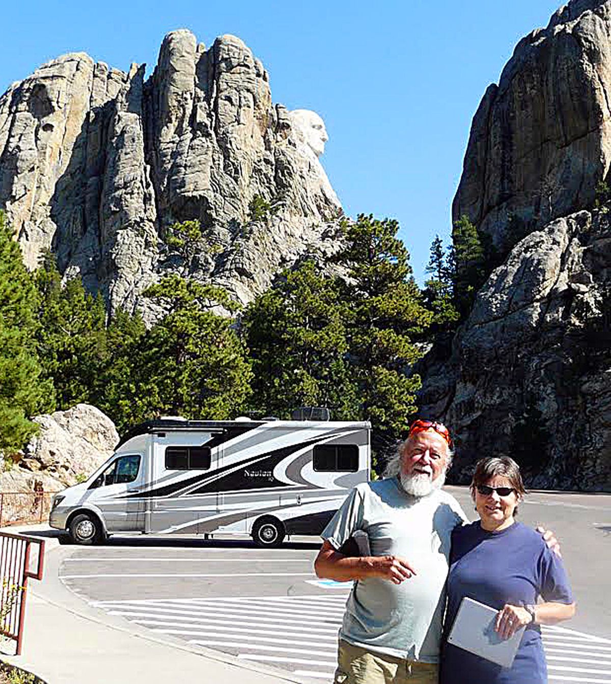 Seabury Blair Jr. and his wife Marlene, shortly after buying their 2014 Itasca IQ during a visit to Mount Rushmore National Memorial in South Dakota.
