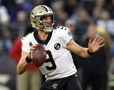 In this Oct. 21, 2018, file photo, New Orleans Saints quarterback Drew Brees looks for a receiver in the second half of an NFL football game against the Baltimore Ravens, in Baltimore. The Saints play at the Minnesota Vikings on Sunday, Oct. 28. (Nick Wass / Associated Press)