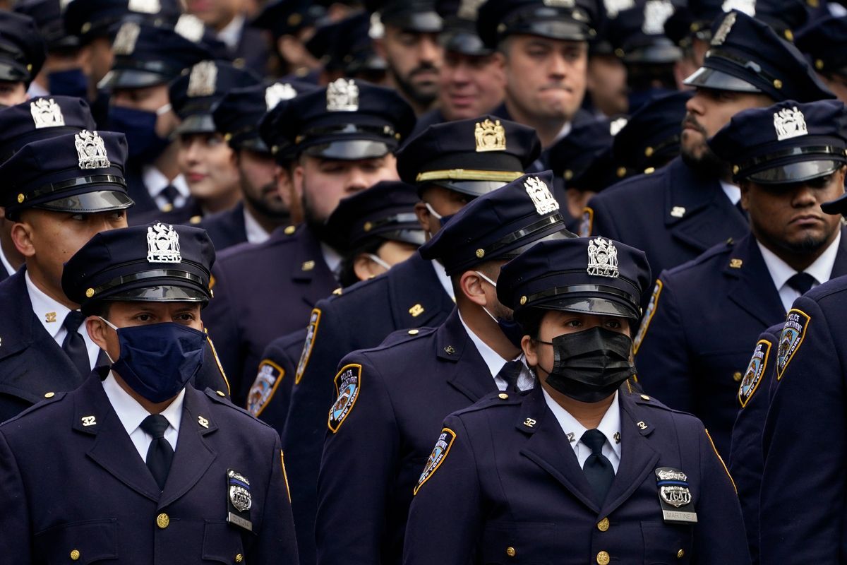 New York Police officers gather outside St. Patrick