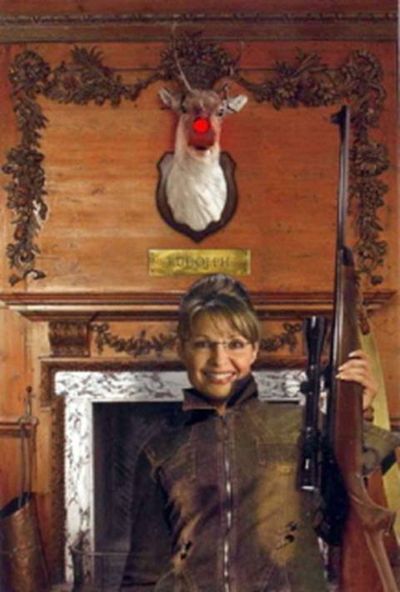 A humorous photo illustration gag links Sarah Palin with the demise of Rudolph the red-nose reindeer. (Anonymous)