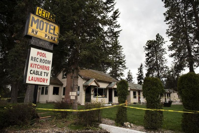 Caution tape surrounds the Cedar Motel and RV Park as crews wrap-up demolishing the structures on Tuesday. Plans are to have the property clear by May. (Loren Benoit/Cedar Motel)
