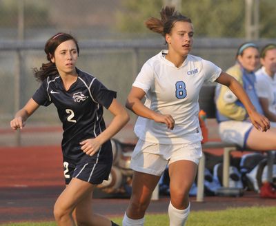 Central Valley freshman soccer player Erica Casey, right, plays with Type 1 diabetes. (Jesse Tinsley)