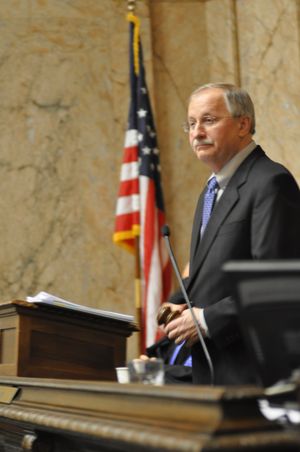 House Speaker Frank Chopp, D-Seattle, listens to floor debate on the opening day of the 2012 Legislative session. (Jim Camden)