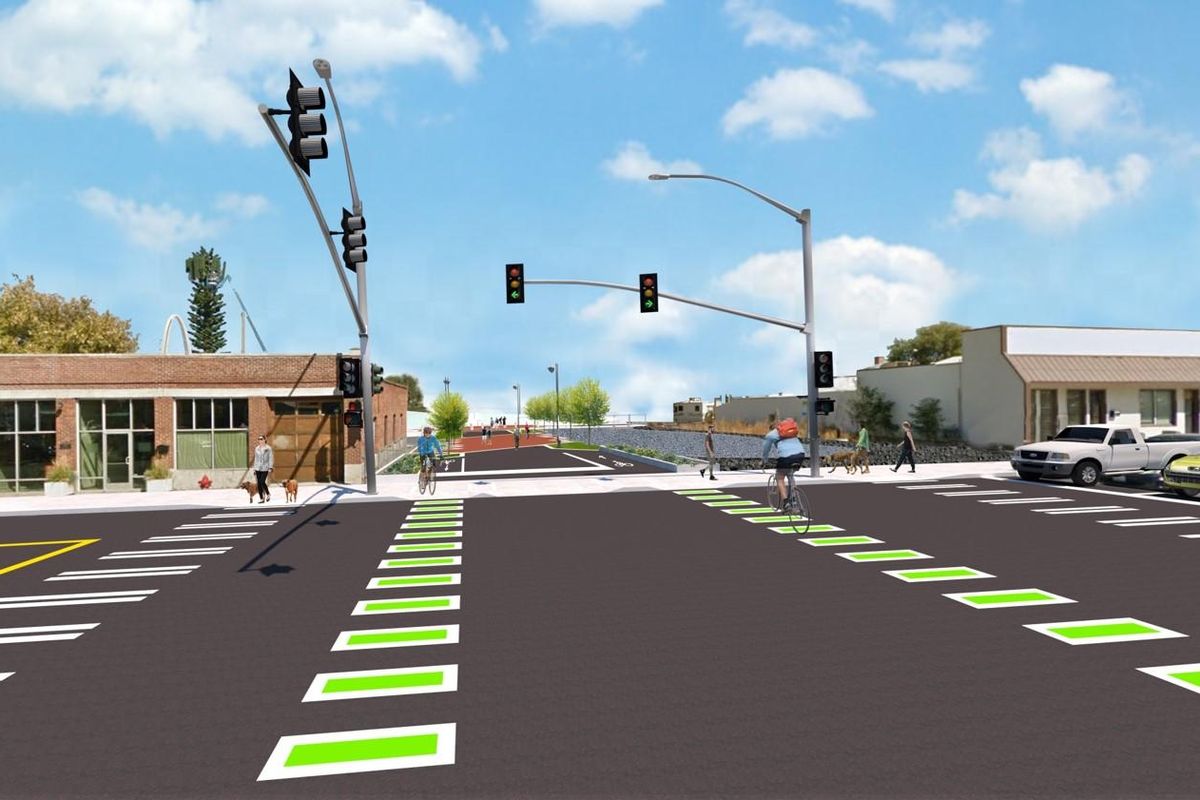 Now that the University District Gateway Bridge is complete, the city is working to improve the nearby intersection of East Sprague Avenue and South Sherman Street. (Courtesy City of Spokane)