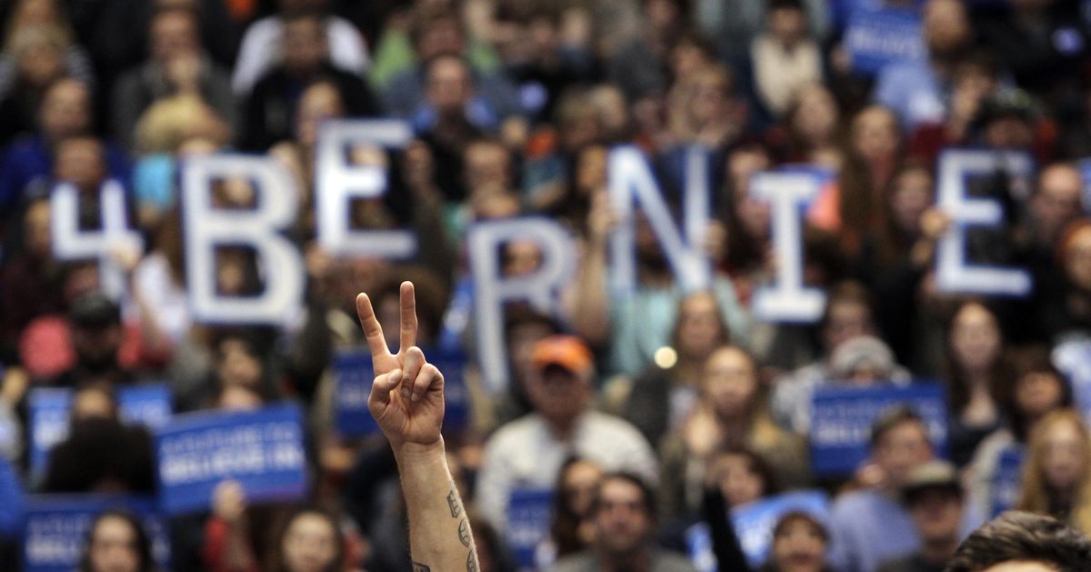 Supporters cheer as Democratic presidential candidate Bernie Sanders, I-Vt., speaks during a campaign rally at Boise State University on Monday, March 21, 2016, in Boise. (Joe Jaszewski / Idaho Statesman via AP)