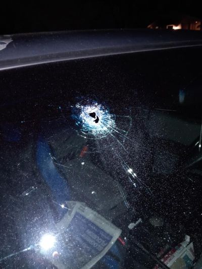 A bullet struck former Spokane City Councilman Mike Fagan's parked truck during a drive-by shooting Monday night in northeast Spokane.   (Courtesy of Mike Fagan)