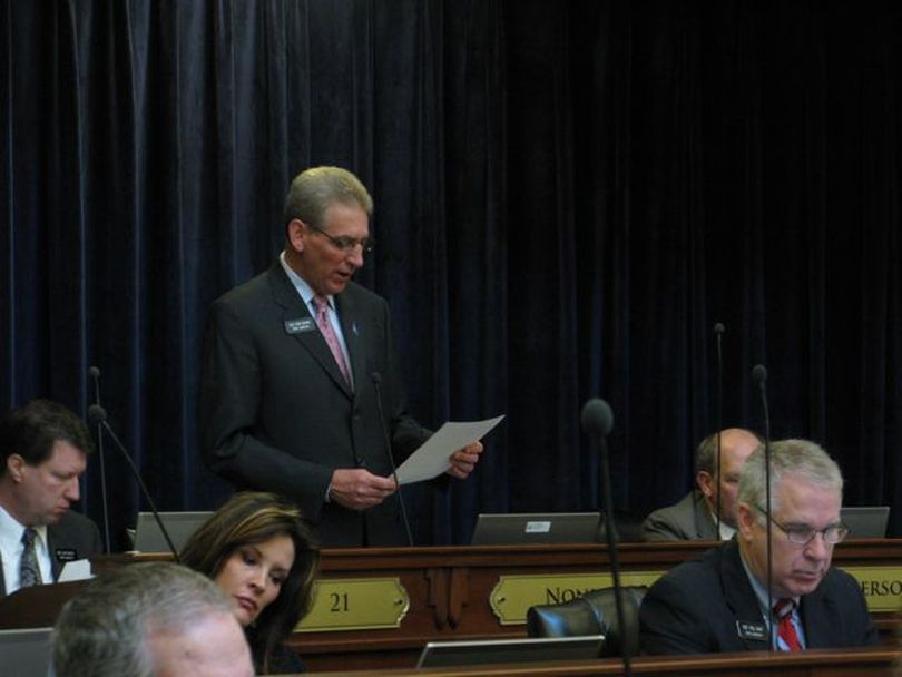 Rep. Bob Nonini, R-Coeur d'Alene, opens debate in the House on Wednesday on SB 1110, the teacher merit pay bill. He's the House sponsor of the bill, which is part of state schools Supt. Tom Luna's 