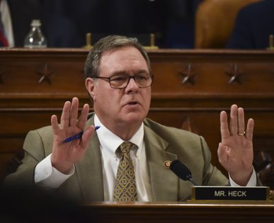 Rep. Denny Heck, D-Wash., questions former White House national security aide Fiona Hill, and David Holmes, a U.S. diplomat in Ukraine, as they testify Nov. 21 before the House Intelligence Committee  (Bill O'Leary)