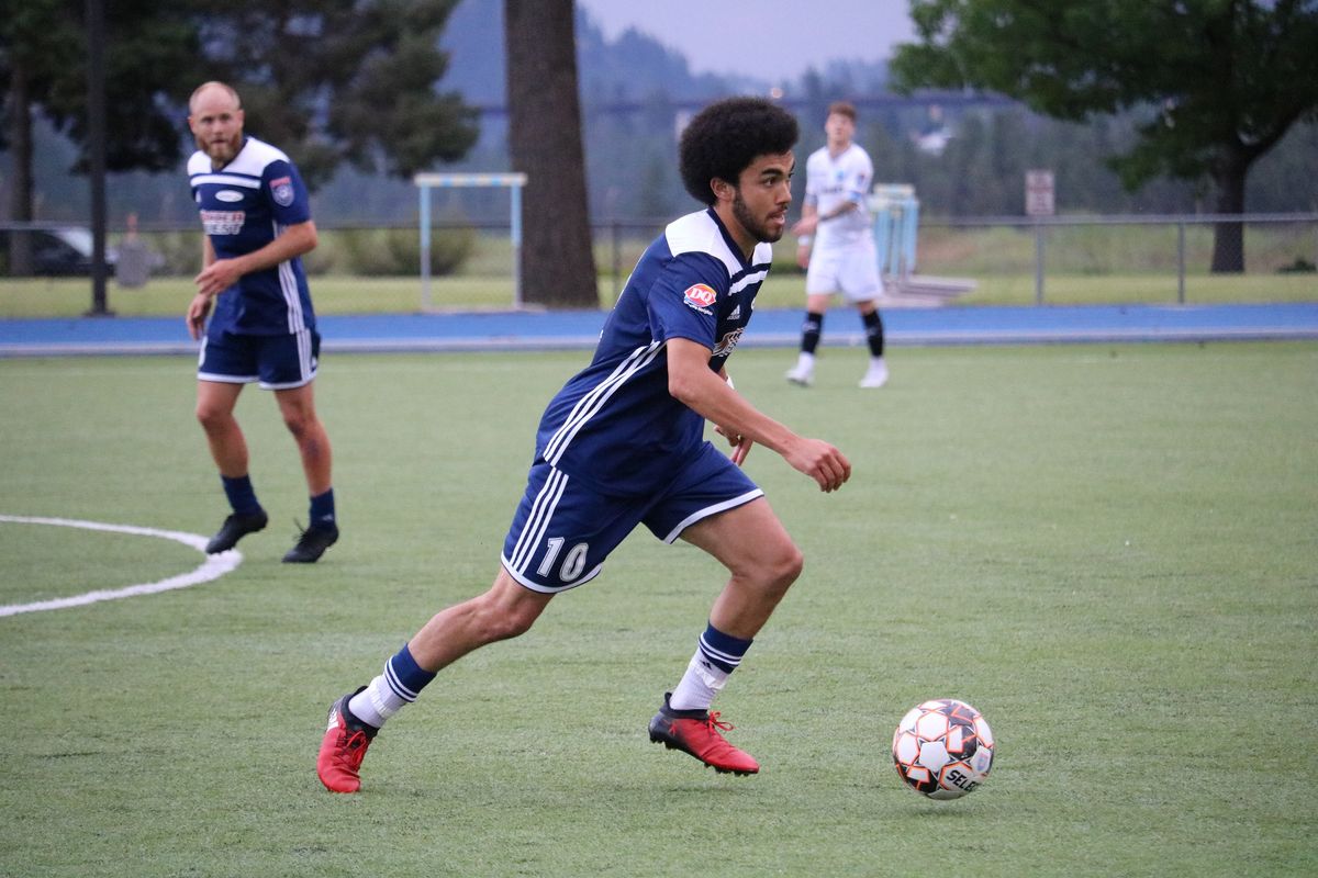 Tanner Williams dribbles the ball during the Spokane Shadow’s last home game in 2019.  (Gerald Barnhardt/For The Spokesman-Review)