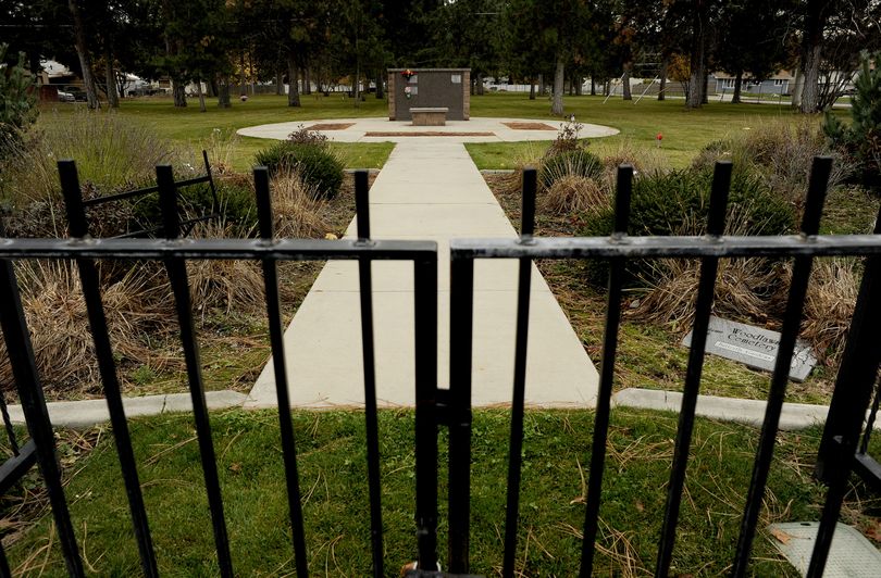 Improvements made to Woodlawn Cemetery in Spokane Valley include a new entry gate and central bench/columbarium. (Kathy Plonka)