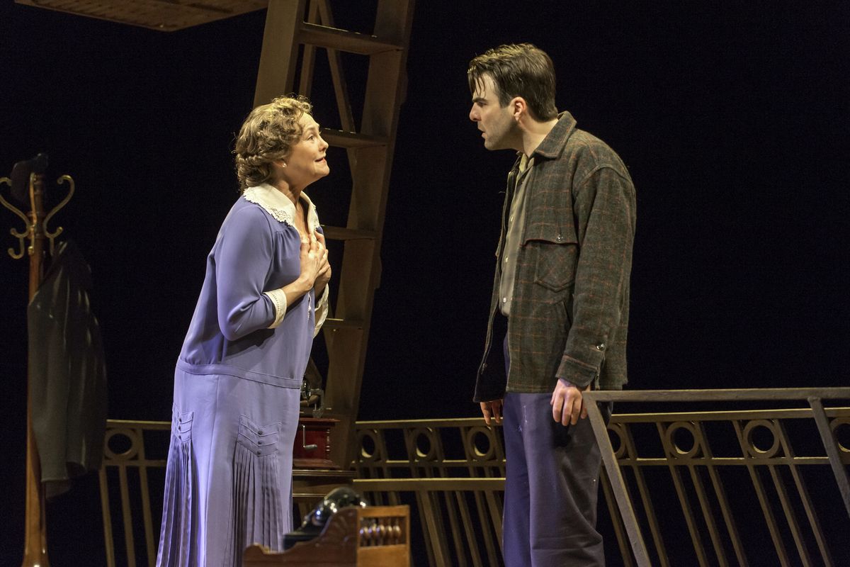 Cherry Jones, left, and Zachary Quinto perform during “The Glass Menagerie” in New York.