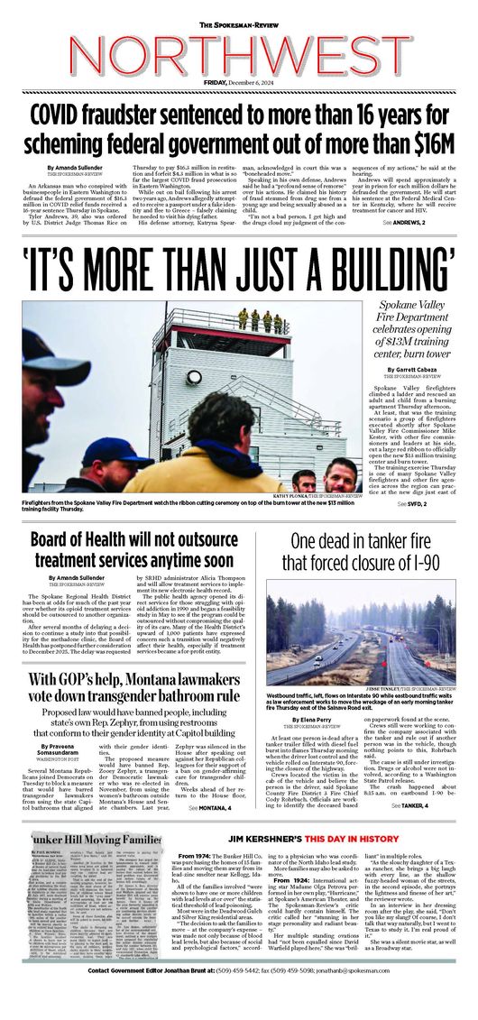 Northwest Front Page for Dec. 6, 2024 The SpokesmanReview