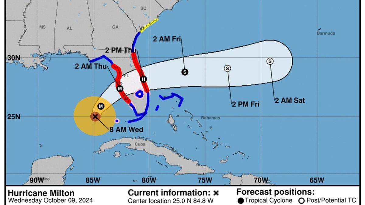 Hurricane Milton is expected to strike Florida's west coast as a Category 4 hurricane late Wednesday or early Thursday.   (Handout/National Hurricane Center/TNS)
