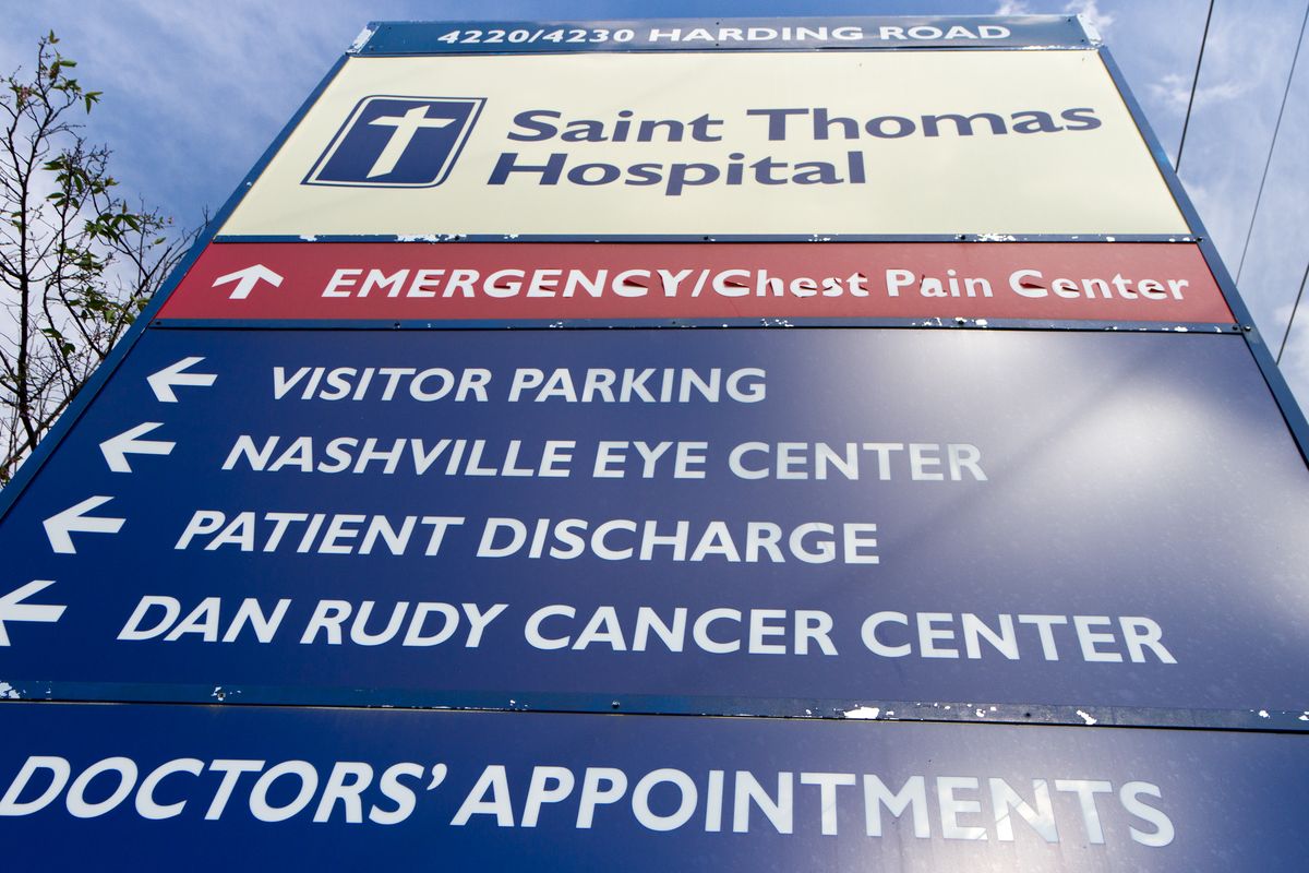 A sign marks an entrance to Saint Thomas Hospital medical campus in Nashville, Tenn., on Wednesday, Oct. 3, 2012. An outbreak of a rare and deadly form of meningitis that has sickened more than two dozen people was first detected among patients treated at the Saint Thomas Outpatient Neurosurgery Center in the complex. (Erik Schelzig / Associated Press)