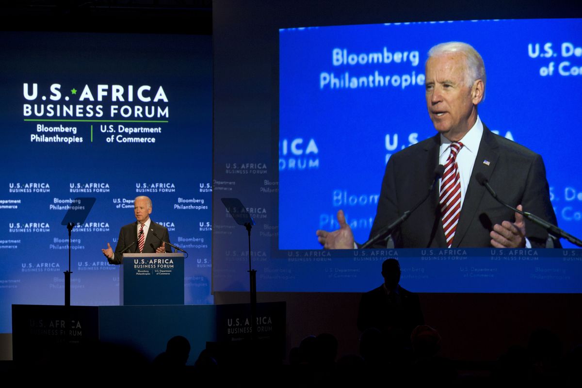 Vice President Joe Biden speaks during the U.S.-Africa Business Forum at the U.S.-Africa Leaders Summit on Tuesday at the Mandarin Oriental Hotel in Washington. Nearly 50 African heads of state are gathering in Washington for an unprecedented summit. (Associated Press)