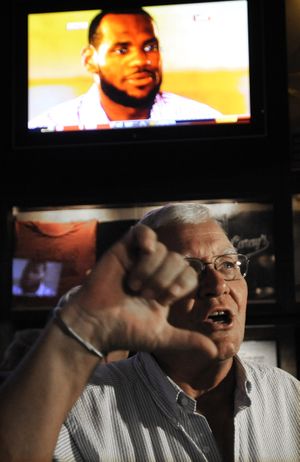 Chicago Bulls fan Ed Gilligan reacts while watching LeBron James announce that he will play for the Miami Heat on television at Harry Caray's restaurant in Chicago, Thursday, July 8, 2010. (Paul Beaty / Fr36811 Ap)