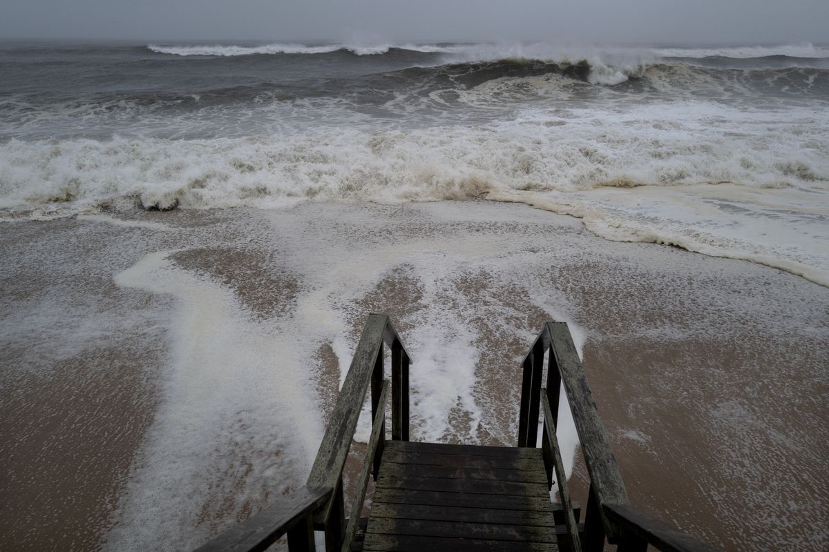 Waves pound the beaches of Montauk, N.Y., Sunday, Aug. 22, 2021, as a severe weather system approaches.  (Craig Ruttle)