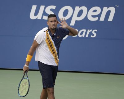 Nick Kyrgios, of Australia, reacts against Pierre-Hugues Herbert, of France, during the second round of the U.S. Open tennis tournament, Thursday, Aug. 30, 2018, in New York. (Seth Wenig / Associated Press)