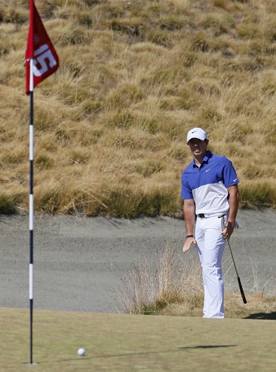 Rory McIlroy missed a par putt on the 15th hole Sunday. (Associated Press)