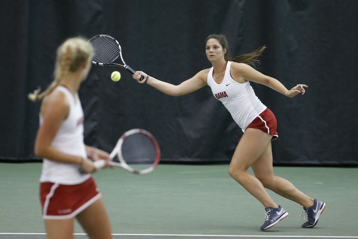 Erin Routiffe, left, and Maya Jansen of Freeman captured a second straight NCAA Division I doubles tennis title for Alabama. (Associated Press)