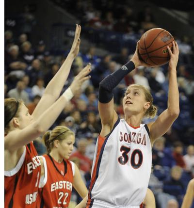 Heather Bowman takes at shot in the first half against EWU. Bowman scored 22 points for the game and win over EWU 87-61 Tuesday Dec. 1, 2009. (Colin Mulvany / The Spokesman-Review)