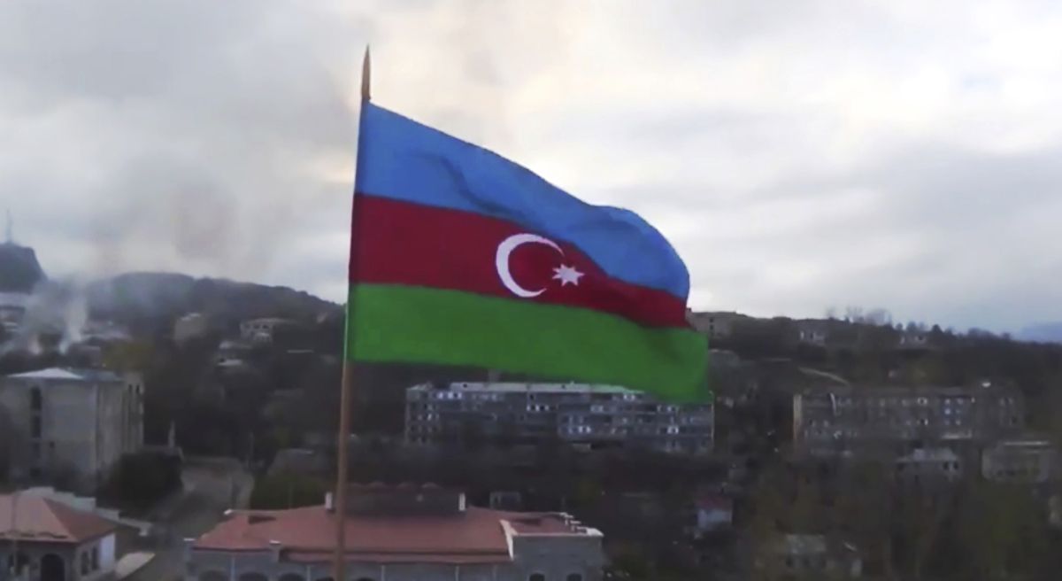 This photo taken from a video released by Azerbaijan