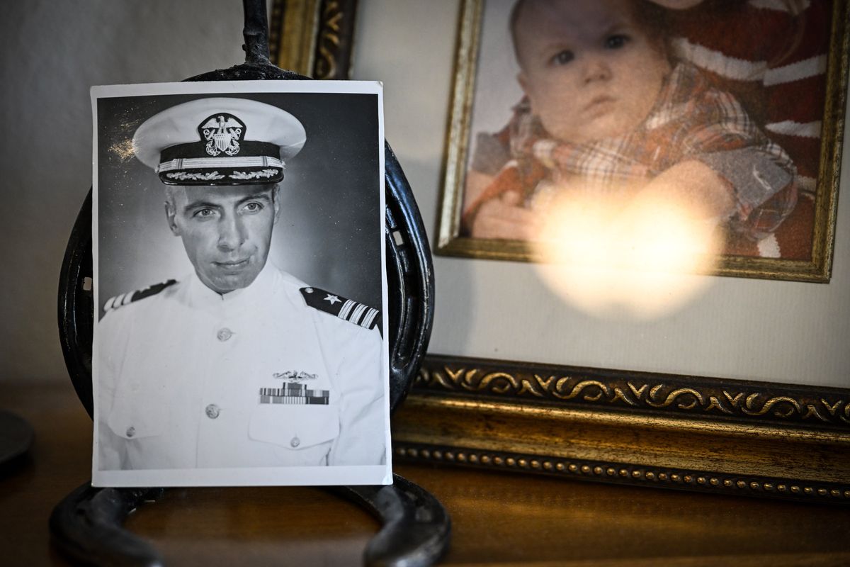 Frank Fogarty, who now lives in a Spokane retirement center, is seen in his offical U.S. Navy portrait dating back to many as a U.S. Navy officer. He was one of the first engineers in the Navy nuclear program and became captain of the U.S.S. Nautilus from 1963-1967. Fogarty turned 101 April 18, 2025.  (Jesse Tinsley/THE SPOKESMAN-REVI)