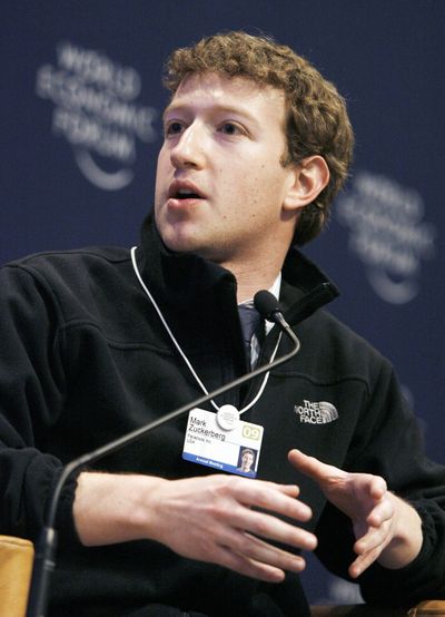 Facebook founder and CEO Mark Zuckerberg is pictured  at last month’s meeting of the World Economic Forum in Davos, Switzerland.  (Associated Press / The Spokesman-Review)