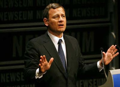 U.S. Chief Justice John Roberts speaks Friday at the dedication ceremony of the Newseum in Washington. Associated Press
(Associated Press / The Spokesman-Review)