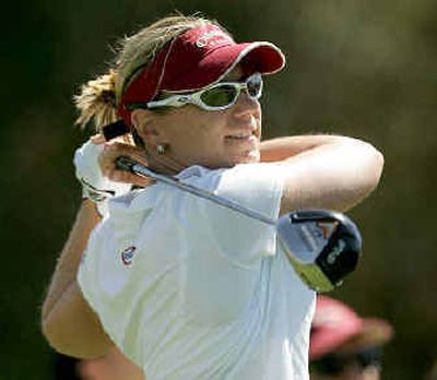 
Annika Sorenstam watches her third-hole tee shot in the third round of the Kraft Nabisco Championship. 
 (Associated Press / The Spokesman-Review)