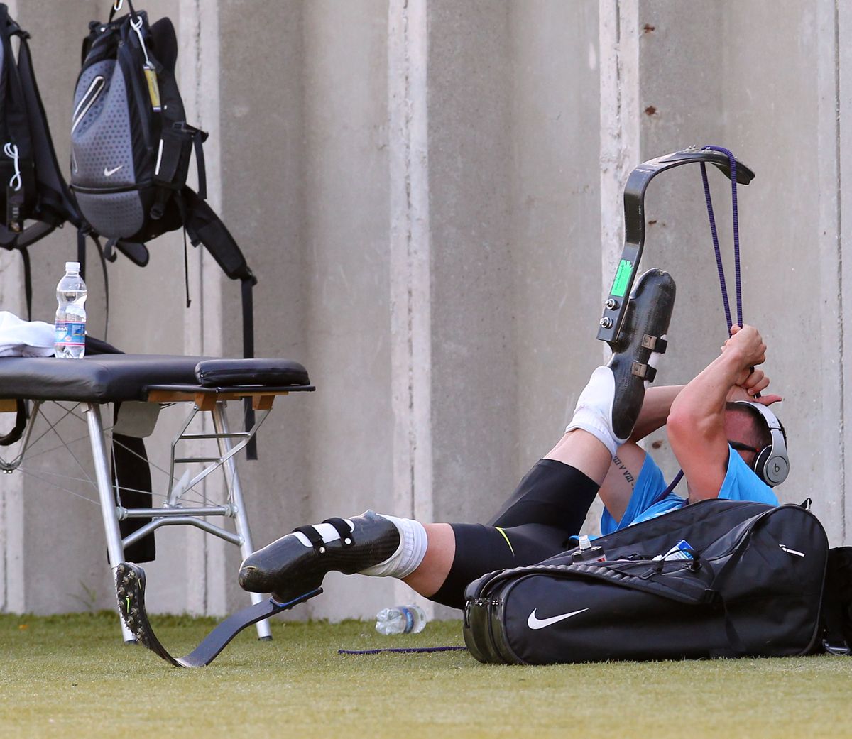 Oscar Pistorius, known as the “Blade Runner,” prepares for a training session last Tuesday in Italy. (Associated Press)
