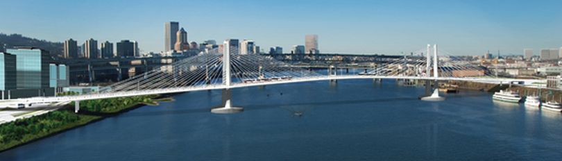 Portland's Tilikum Crossing, which is designed to carry light rail trains, buses, cyclists, pedestrians and streetcars. Not cars. (Courtesy Tri-Met)