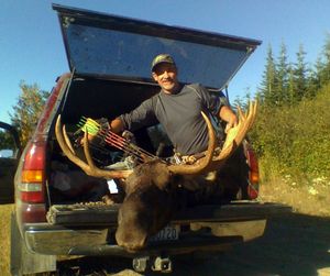 2010 moose raffle tag winner Harry Williamson of Chattaroy bagged this bull with a bow and arrow in a hair-raising hunt among three big rutting bulls. 
