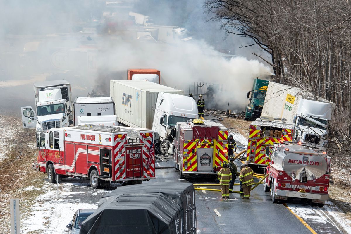 Interstate 81 North near the Minersville exit, Foster Twp., Pa., was the scene of a multi-vehicle crash on Monday, March 28, 2022.  (David McKeown)