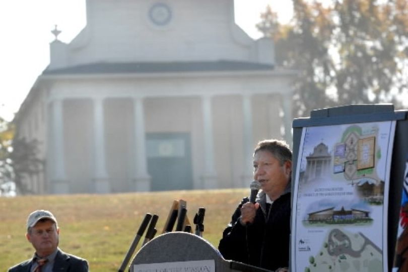 In this Spokesman-Review file photo, Ernie Stensgar right, speaks to the assembled crowd Oct. 30, 2007, at the Cataldo mission about the plans for the new visitors' center and museum that the Coeur d'Alene Tribe is helping to build at Old Mission State Park in Cataldo. Stensgar, former Coeur d'Alene Tribe chairman and now vice chairman, has been recognized for his tireless devotion for economic development of his tribe and all of Indian Country. (Jesse Tinsley)