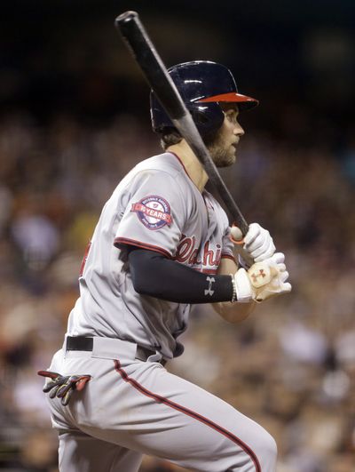 Washington Nationals outfielder Bryce Harper leads the National League in average and home runs. (Associated Press)