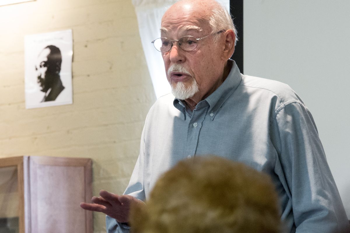 Max Pavesic, a retired Boise State University professor who shares his 1961 experience as a “Freedom Rider,” speaks Friday at the Human Rights Education Institute in Coeur d’Alene. (Tyler Tjomsland)