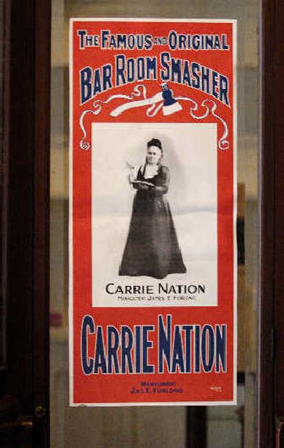 
This poster featuring prohibitionist Carrie Nation is among the items on display at The Museum of the American Cocktail, temporarily housed in the New Orleans Pharmacy Museum.
 (Associated Press / The Spokesman-Review)