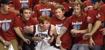 
Gonzaga freshman David Pendergraft unexpectedly found himself among the crowd at the Kennel for Friday's season opener. 
 (Brian Plonka / The Spokesman-Review)