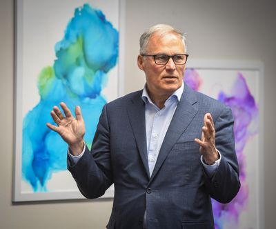 Gov. Jay Inslee tours the Spokane Resource Center and Spokane WorkSource on  Friday, June 7, 2019. Inslee may be among the candidates with the most to win, or lose, from the upcoming Democratic presidential debates on June 26 and 27. (Dan Pelle / The Spokesman-Review)
