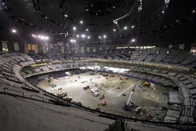 
Repairs and renovation work continue in the Louisiana Superdome, as evidenced by the scene last Tuesday. 
 (Associated Press / The Spokesman-Review)